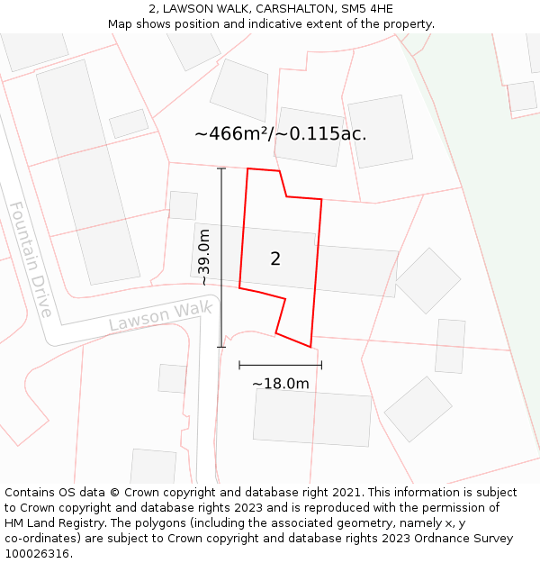 2, LAWSON WALK, CARSHALTON, SM5 4HE: Plot and title map