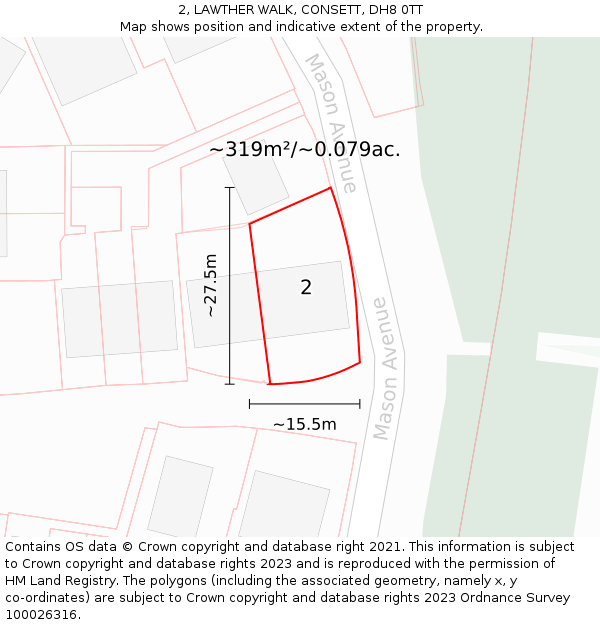 2, LAWTHER WALK, CONSETT, DH8 0TT: Plot and title map