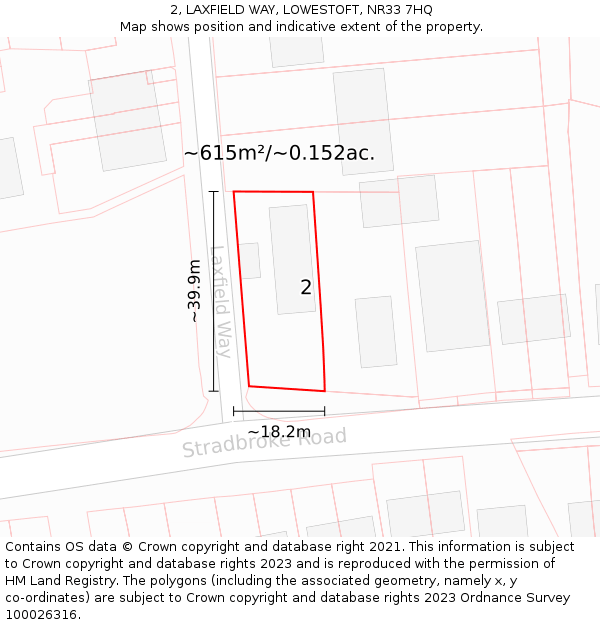 2, LAXFIELD WAY, LOWESTOFT, NR33 7HQ: Plot and title map