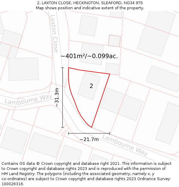 2, LAXTON CLOSE, HECKINGTON, SLEAFORD, NG34 9TS: Plot and title map