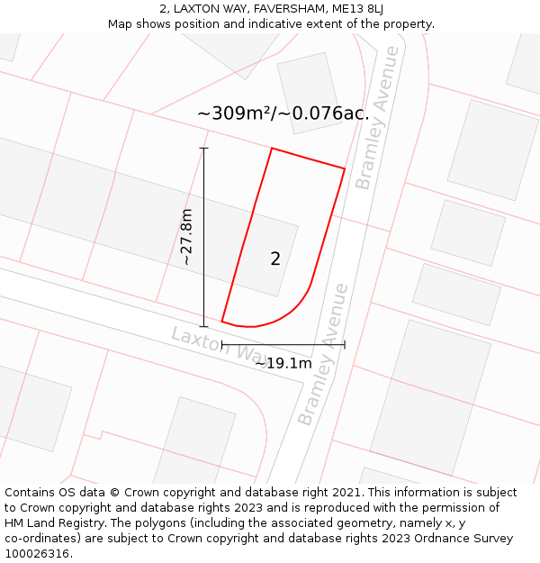 2, LAXTON WAY, FAVERSHAM, ME13 8LJ: Plot and title map