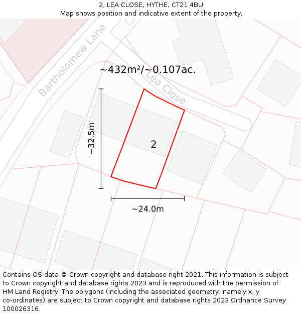 2, LEA CLOSE, HYTHE, CT21 4BU: Plot and title map