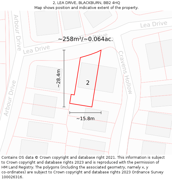 2, LEA DRIVE, BLACKBURN, BB2 4HQ: Plot and title map