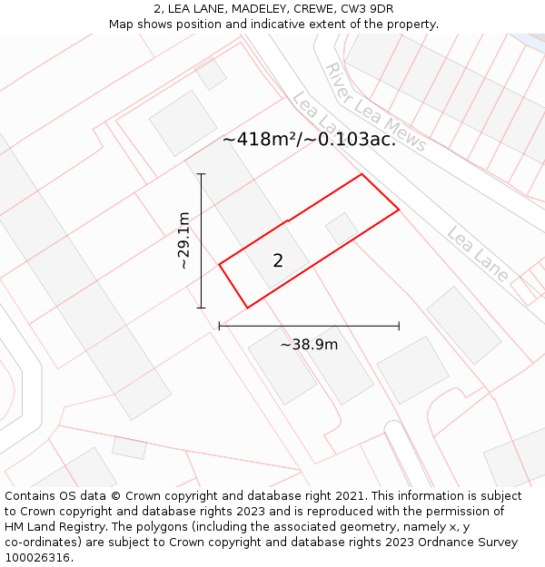 2, LEA LANE, MADELEY, CREWE, CW3 9DR: Plot and title map