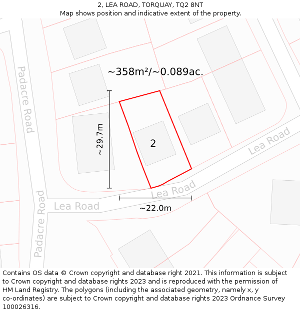 2, LEA ROAD, TORQUAY, TQ2 8NT: Plot and title map