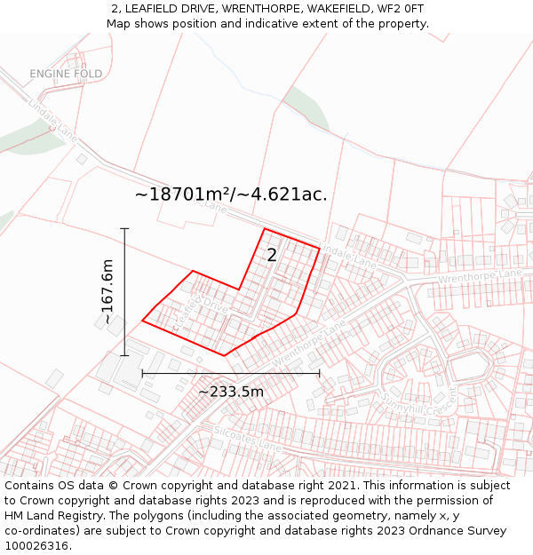 2, LEAFIELD DRIVE, WRENTHORPE, WAKEFIELD, WF2 0FT: Plot and title map