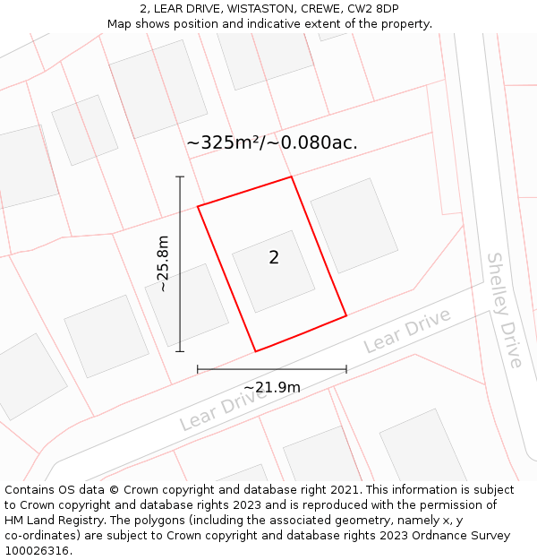 2, LEAR DRIVE, WISTASTON, CREWE, CW2 8DP: Plot and title map