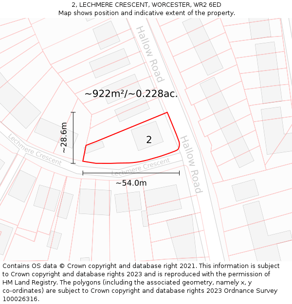 2, LECHMERE CRESCENT, WORCESTER, WR2 6ED: Plot and title map