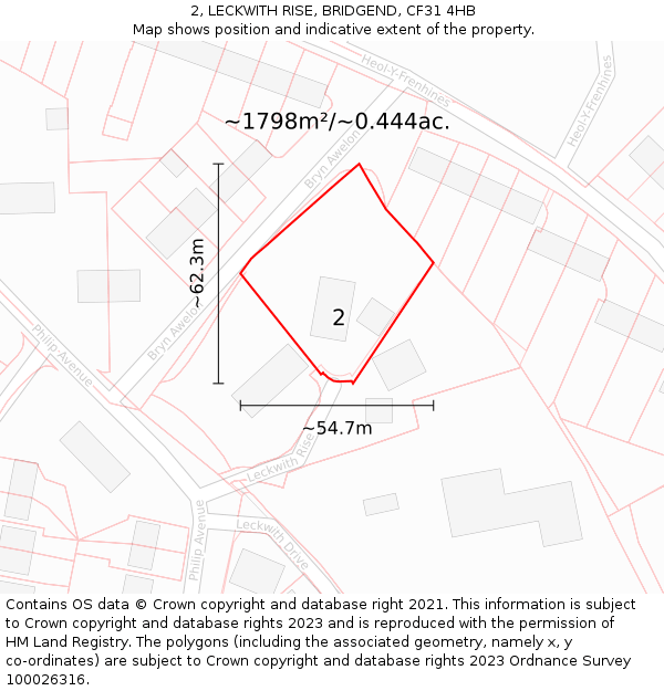 2, LECKWITH RISE, BRIDGEND, CF31 4HB: Plot and title map