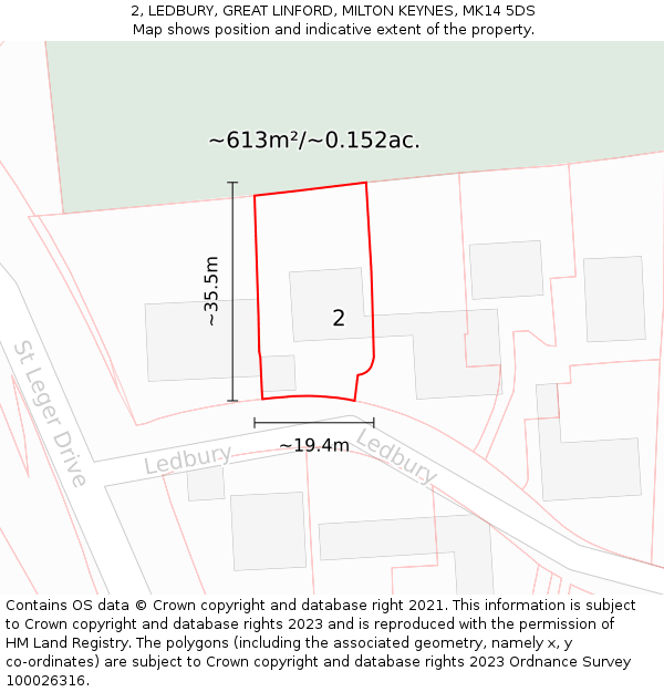 2, LEDBURY, GREAT LINFORD, MILTON KEYNES, MK14 5DS: Plot and title map