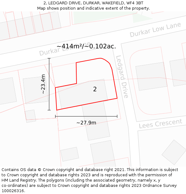 2, LEDGARD DRIVE, DURKAR, WAKEFIELD, WF4 3BT: Plot and title map