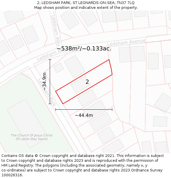 2, LEDSHAM PARK, ST LEONARDS-ON-SEA, TN37 7LQ: Plot and title map