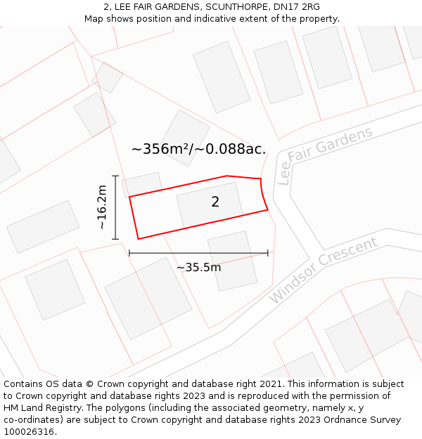 2, LEE FAIR GARDENS, SCUNTHORPE, DN17 2RG: Plot and title map
