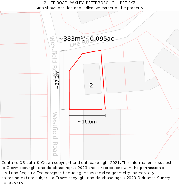 2, LEE ROAD, YAXLEY, PETERBOROUGH, PE7 3YZ: Plot and title map