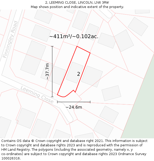 2, LEEMING CLOSE, LINCOLN, LN6 3RW: Plot and title map