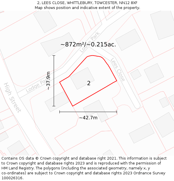 2, LEES CLOSE, WHITTLEBURY, TOWCESTER, NN12 8XF: Plot and title map