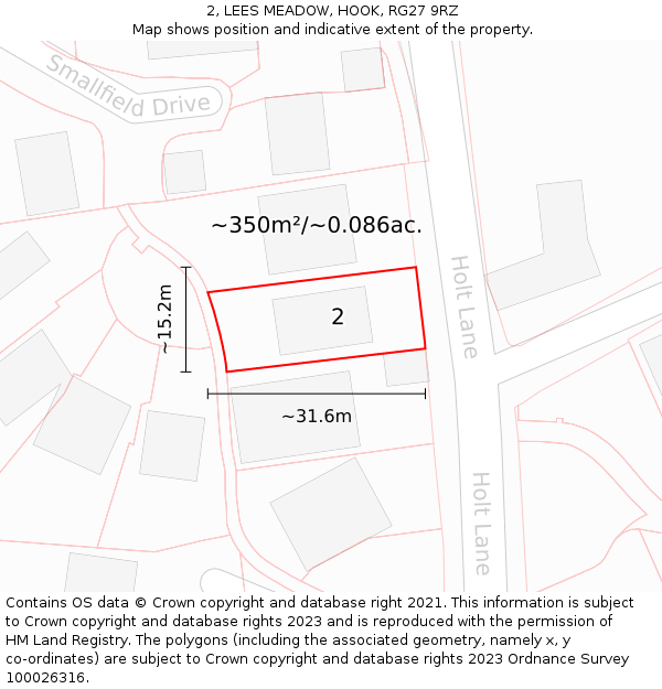 2, LEES MEADOW, HOOK, RG27 9RZ: Plot and title map