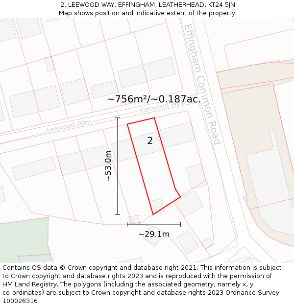 2, LEEWOOD WAY, EFFINGHAM, LEATHERHEAD, KT24 5JN: Plot and title map