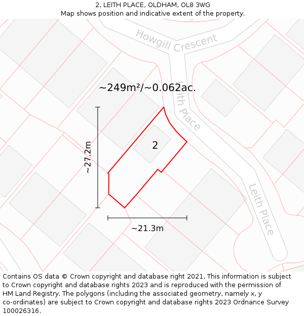 2, LEITH PLACE, OLDHAM, OL8 3WG: Plot and title map