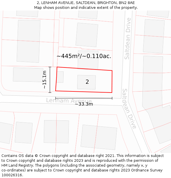 2, LENHAM AVENUE, SALTDEAN, BRIGHTON, BN2 8AE: Plot and title map