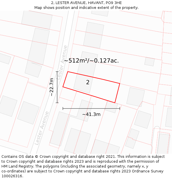 2, LESTER AVENUE, HAVANT, PO9 3HE: Plot and title map