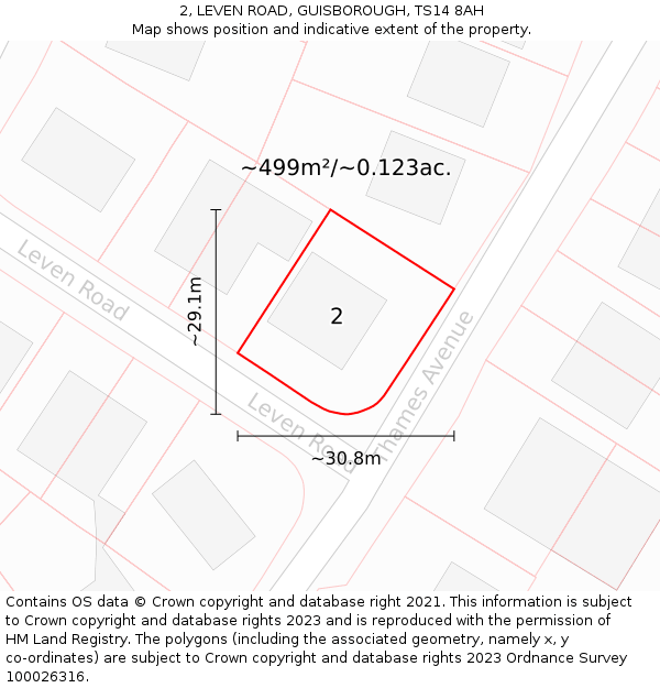 2, LEVEN ROAD, GUISBOROUGH, TS14 8AH: Plot and title map