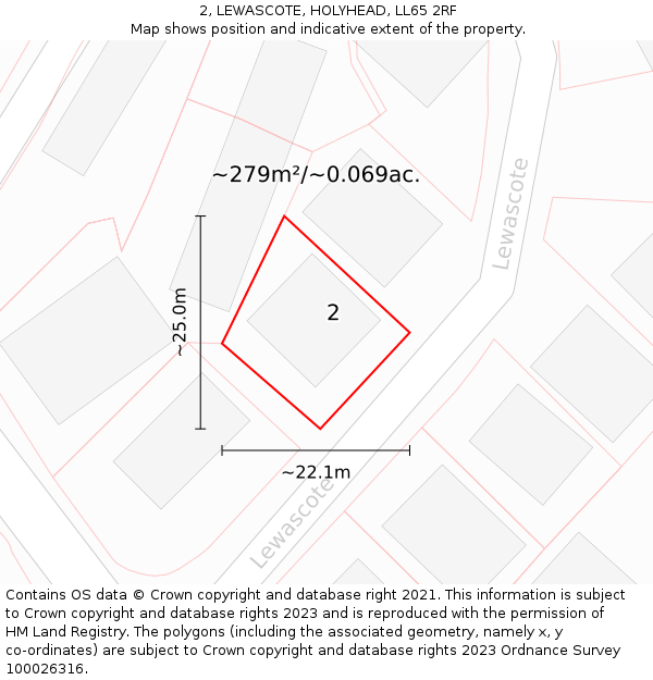 2, LEWASCOTE, HOLYHEAD, LL65 2RF: Plot and title map