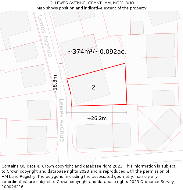 2, LEWES AVENUE, GRANTHAM, NG31 8UQ: Plot and title map