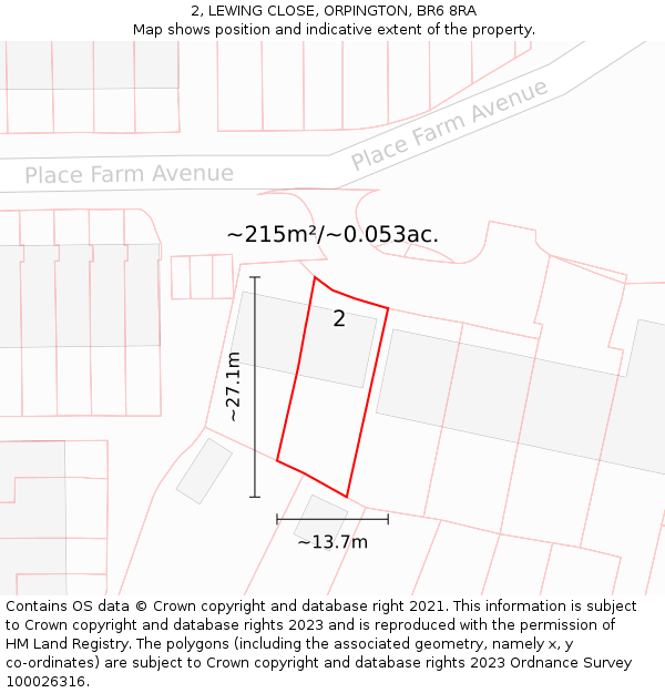 2, LEWING CLOSE, ORPINGTON, BR6 8RA: Plot and title map