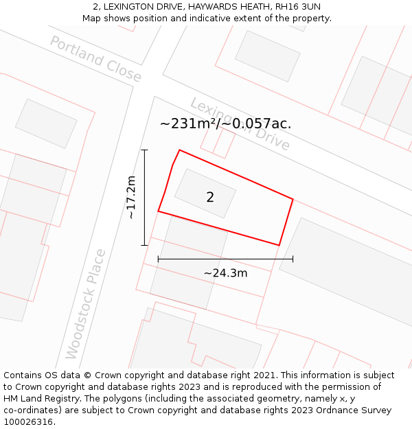 2, LEXINGTON DRIVE, HAYWARDS HEATH, RH16 3UN: Plot and title map