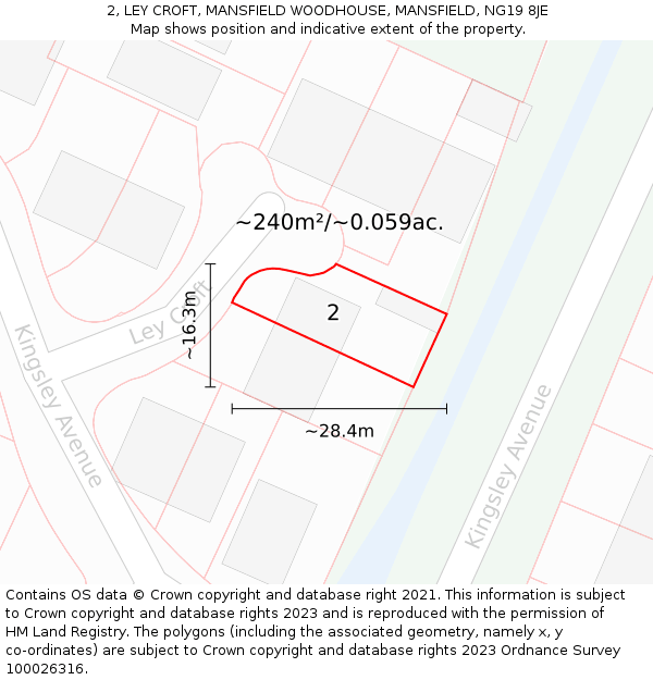 2, LEY CROFT, MANSFIELD WOODHOUSE, MANSFIELD, NG19 8JE: Plot and title map