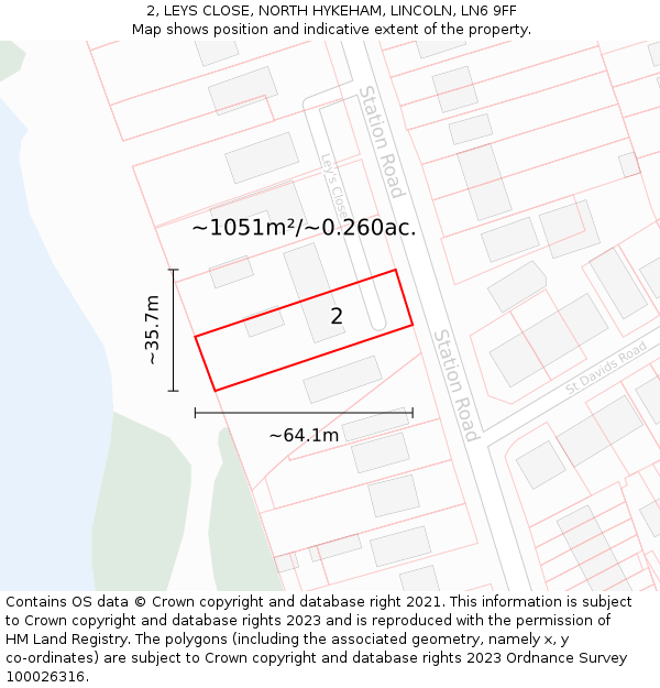 2, LEYS CLOSE, NORTH HYKEHAM, LINCOLN, LN6 9FF: Plot and title map