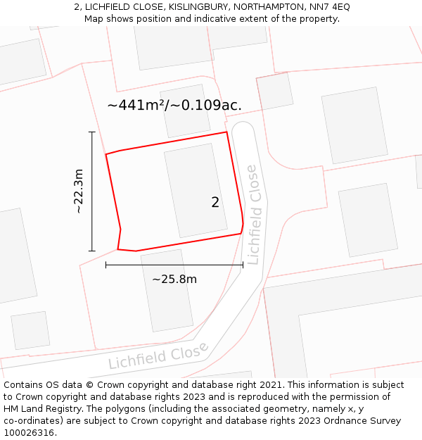 2, LICHFIELD CLOSE, KISLINGBURY, NORTHAMPTON, NN7 4EQ: Plot and title map