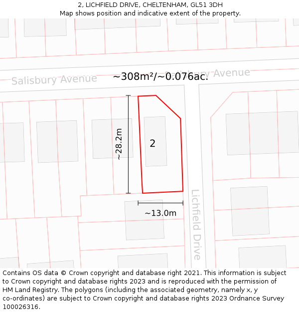 2, LICHFIELD DRIVE, CHELTENHAM, GL51 3DH: Plot and title map