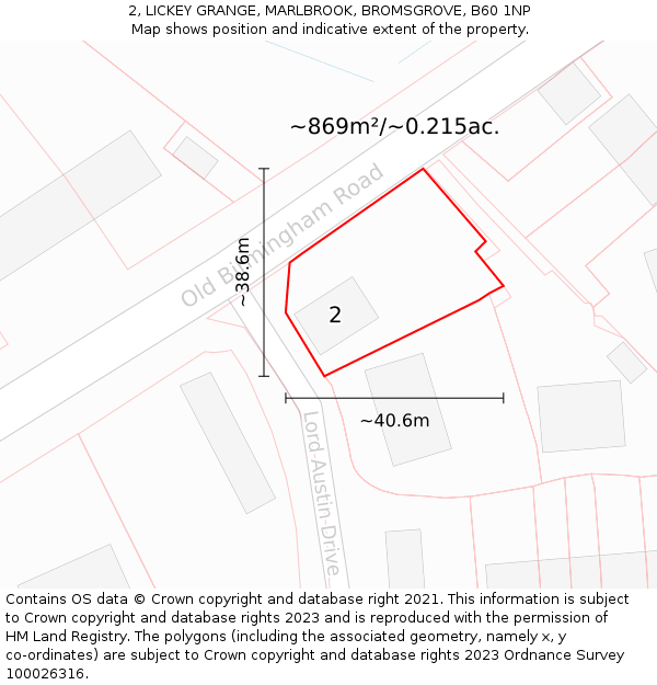 2, LICKEY GRANGE, MARLBROOK, BROMSGROVE, B60 1NP: Plot and title map