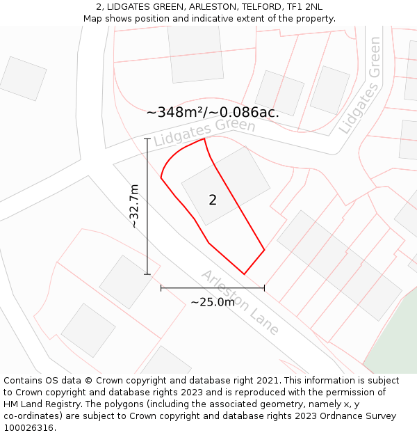 2, LIDGATES GREEN, ARLESTON, TELFORD, TF1 2NL: Plot and title map