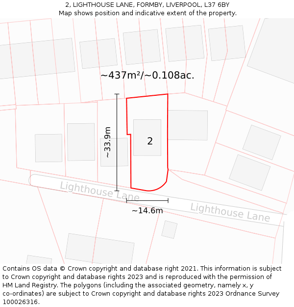 2, LIGHTHOUSE LANE, FORMBY, LIVERPOOL, L37 6BY: Plot and title map