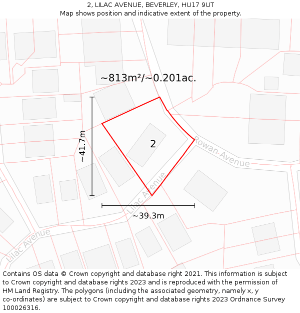 2, LILAC AVENUE, BEVERLEY, HU17 9UT: Plot and title map