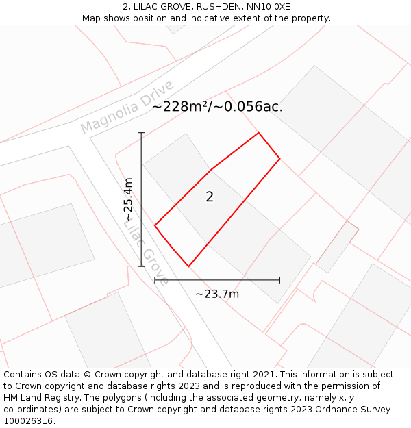 2, LILAC GROVE, RUSHDEN, NN10 0XE: Plot and title map