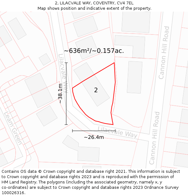 2, LILACVALE WAY, COVENTRY, CV4 7EL: Plot and title map