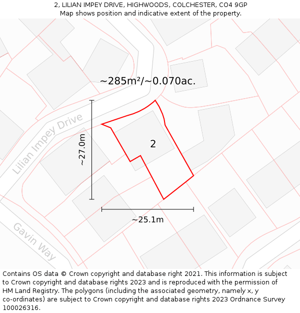 2, LILIAN IMPEY DRIVE, HIGHWOODS, COLCHESTER, CO4 9GP: Plot and title map