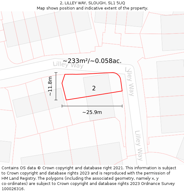 2, LILLEY WAY, SLOUGH, SL1 5UQ: Plot and title map