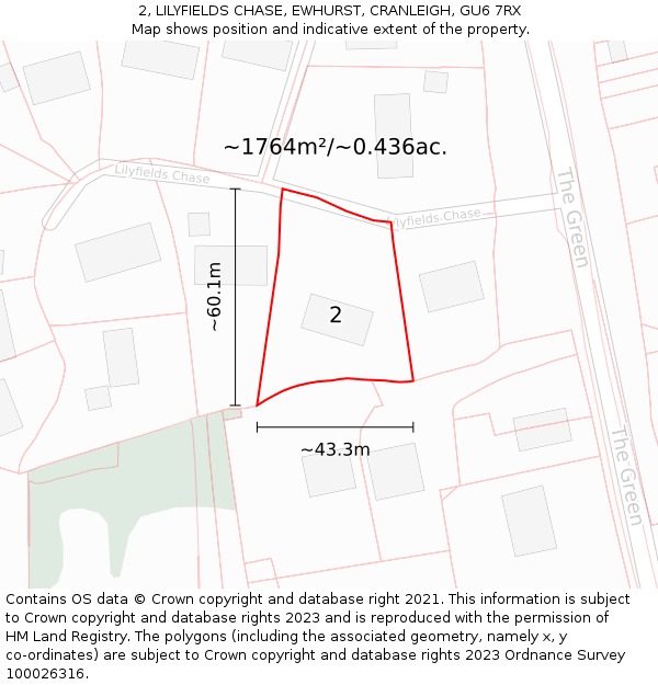 2, LILYFIELDS CHASE, EWHURST, CRANLEIGH, GU6 7RX: Plot and title map