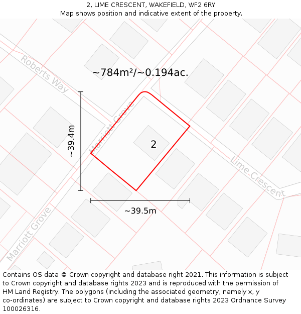 2, LIME CRESCENT, WAKEFIELD, WF2 6RY: Plot and title map