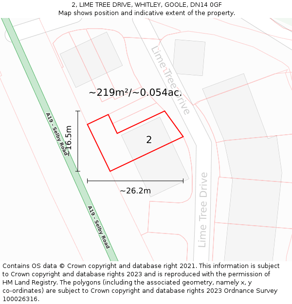 2, LIME TREE DRIVE, WHITLEY, GOOLE, DN14 0GF: Plot and title map