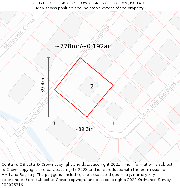 2, LIME TREE GARDENS, LOWDHAM, NOTTINGHAM, NG14 7DJ: Plot and title map
