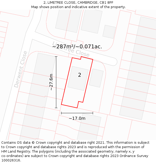 2, LIMETREE CLOSE, CAMBRIDGE, CB1 8PF: Plot and title map