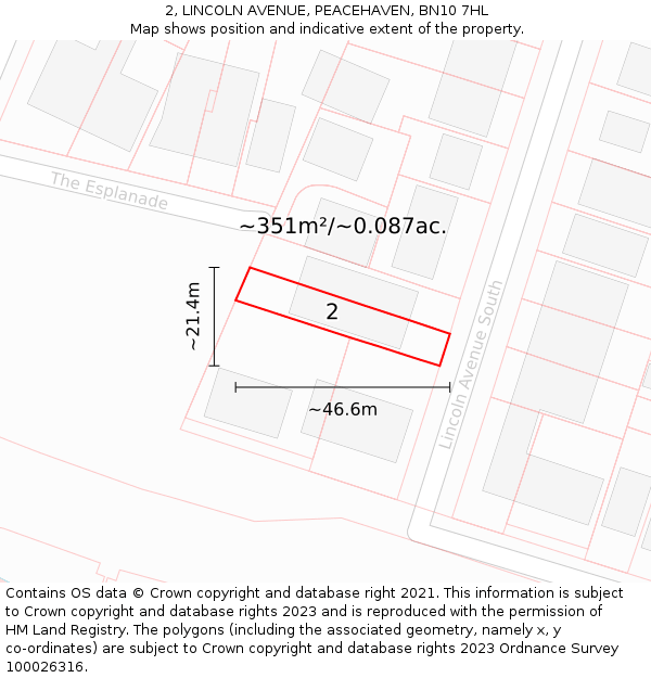 2, LINCOLN AVENUE, PEACEHAVEN, BN10 7HL: Plot and title map