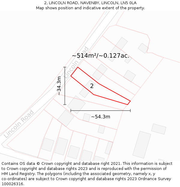 2, LINCOLN ROAD, NAVENBY, LINCOLN, LN5 0LA: Plot and title map