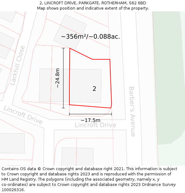 2, LINCROFT DRIVE, PARKGATE, ROTHERHAM, S62 6BD: Plot and title map